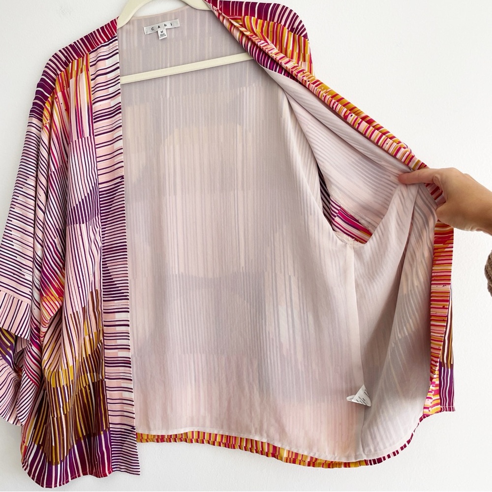 Cabi colorful rainbow stripe open cardigan topper festival boho artsy mod 70s M - Picture 8 of 10